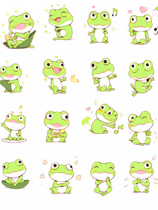 白底大眼睛绿色卡通各种搞笑青蛙表情包